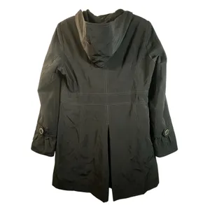 Esprit Black Hooded Trench Coat Mid Length Button Front Jacket Womens Size M thumbnail 2