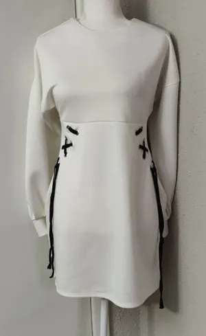 ASOS White/Black Mini Dress with Lace Up Corset Detail Balloon Sleeves 6 Party thumbnail 1