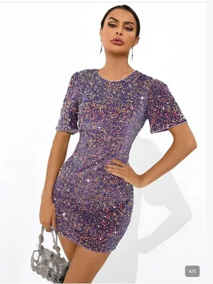 SHEIN Short Sleeve Purple Sequined Mini Dress thumbnail 4