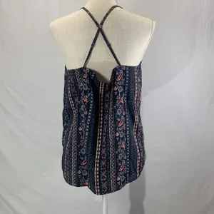 Hollister Criss Cross Navy Blue Embroidered Cami Tank Size Large thumbnail 6