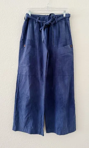 Free People Linen Wide Leg Utility Pants Blue XS thumbnail 1