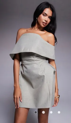 ASOS designs gray structured off shoulder padded hip mini dress 6 NWT thumbnail 1