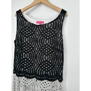 Betsey Johnson Crochet Lace Dress Size 14 Boho Romantic Feminine‎ Black Ivory thumbnail 3