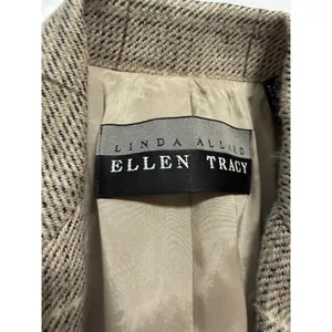 Vintage Linda Allard Ellen Tracy Blazer 8 Tan Wool Silk Cashmere Plaid Jacket thumbnail 3