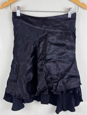 Free People Starstruck Black Satin Jacquard Star Ruffle Wrap Mini Skirt NWT 0 thumbnail 2
