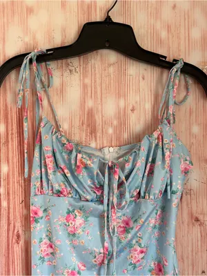Shein PARTHEA Blue Floral Print Spaghetti Strap Mermaid Hem Ruched Maxi Dress L thumbnail 7
