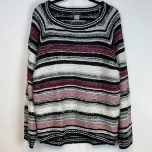 VENUS Sweater Women's Medium Purple Black Oversized Striped Long Sleeve Pullover thumbnail 2