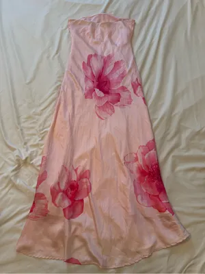 TRIXXI | Strapless Pink Floral Summer Vacation Maxi Dress | L thumbnail 3