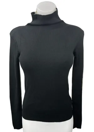 Commense Black White Colorblock Turtleneck Knit Pullover Sweater Top Size M thumbnail 1