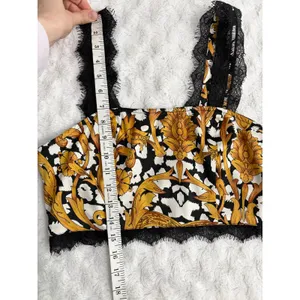 ASOS Black Gold Baroque Lace Trim Sleeveless Going Out Glam Crop Top 4 thumbnail 5