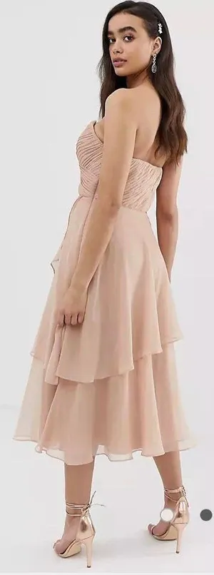 ASOS NWT DESIGN Bridesmaid bandeau midi dress with soft layered skirt thumbnail 2