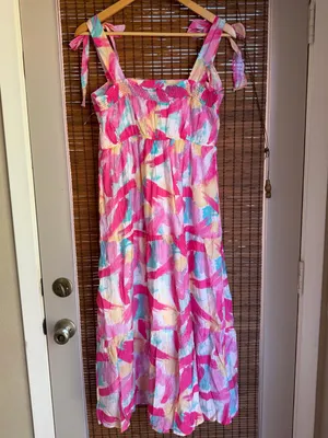 Blu Pepper Brush Stroke Print Tiered Midi Dress Size Medium NWT thumbnail 8