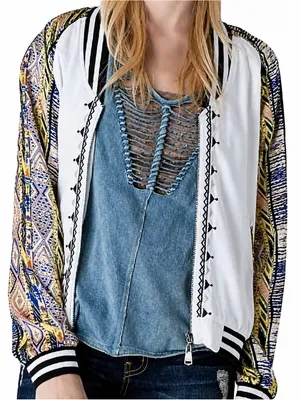 Gimmicks by BKE Embroidered Geometric Pattern Sleeve Bomber Jacket L thumbnail 1