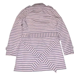 Banana Republic Trench Coat‎ Women S Gray White Stripe Belted Preppy Nautical thumbnail 5
