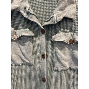 Bucketlist Womens Sage Green Waffle Knit Button Up Shacket Shirt Large‎ Thermal thumbnail 4