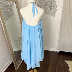 Light Blue Chiffon Halter Flutter Babydoll Asymmetric Mini Dress S thumbnail 6