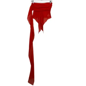 NEW Danielle Guizio Red Poppy Chiffon Wrap Around Ruffle Drape Crop Top Size XS thumbnail 2