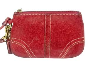 Coach Red Leather Small Wristlet Full Zip Wallet Card Holder thumbnail 1