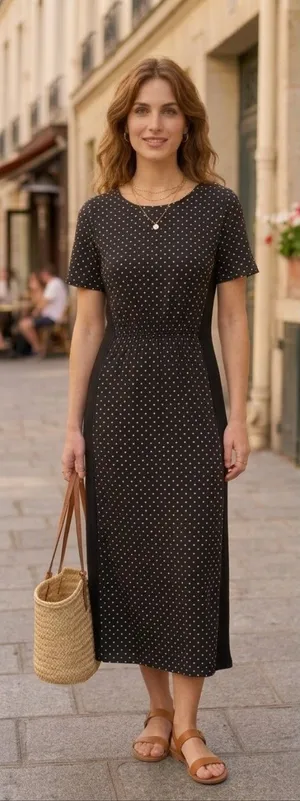 SEZANE Luce Dress ~ Black Ecru Polka Dots Small thumbnail 1
