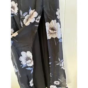 NWT Lulus Black Floral Chiffon Maxi Dress Small Surplice‎ Side Slit Whimsgoth thumbnail 7