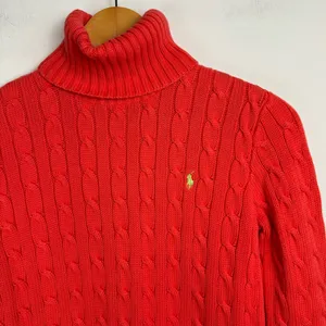 Ralph Lauren Sport Womens Cable Knit Sweater Sz Small Coral Orange Cotton thumbnail 3