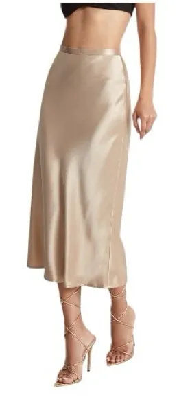 Commense Satin Midi Skirt Champagne Rose Gold Size Small Minimalist thumbnail 1