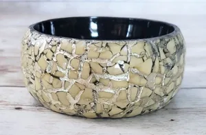 Vintage Bracelet - Dark Cream & Silver Tone Crackled Design (Damaged) thumbnail 1