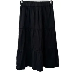 Saks Fifth Avenue 100% Linen Black Tiered Pull On Skirt Coastal Resort Travel XS thumbnail 2