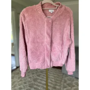Olivia Sky Blush Bomber Jacket‎ Fuzzy Cozy Winter Buttery Soft Zip Baddie NWTs M thumbnail 2