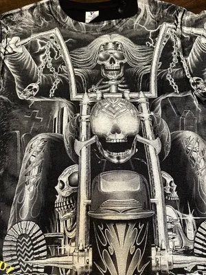 Huatulco Mexico Black Skull Motorcycle AOP Ride or Die Graphic Shirt-Men’s Med thumbnail 3