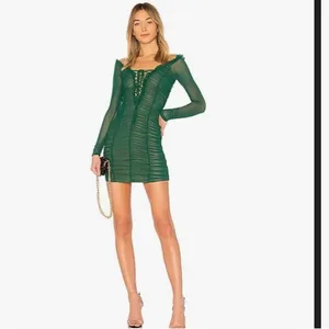 MAJORELLE Burgundy Ruched Lace-Up Long Sleeve Dress thumbnail 4