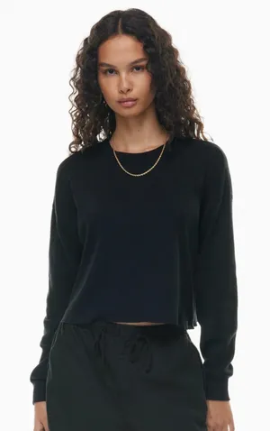Aritzia Tna Women's Long Sleeve Waffle‎ Crew Top Black Sz XXS thumbnail 1