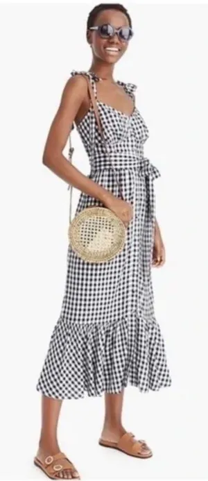 J.Crew Gingham Maxi Tie Strap Dress Size 0 - flaws thumbnail 1