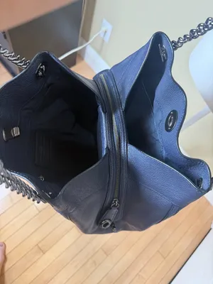 Coach Turnlock Edie Shoulder Bag Navy Pebbled Leather with Chain Link Straps thumbnail 7