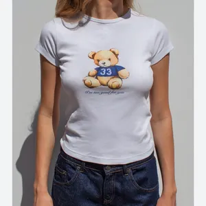White Cropped Tee with Teddy Bear Print thumbnail 2