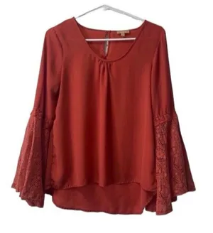 Takara Womens Blouse Crocheted Boho Long Bell Sleeve Top Size‎ Small Peasant thumbnail 1