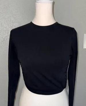 White Fox On My Way Long Sleeve Crop Women's Size‎ Small Black Open Tie Back thumbnail 1
