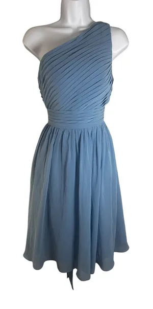 Azazie One Shoulder Pleated Chiffon Bridesmaid Dress Sky Blue Size A0‎ Formal thumbnail 1
