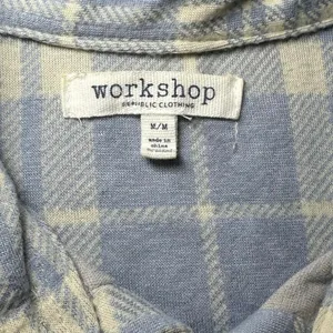 Workshop Republic Cabincore Soft Grunge Cozy Plaid Snap Front Shirt Blue Cream M thumbnail 3