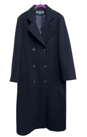 Vintage Stephanie Andrews 100% Wool Long Navy Coat 14 Double Breasted thumbnail 1