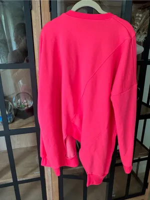 Neon pink crewneck asymmetrical sweatshirt terry fleece oversized locker room thumbnail 3