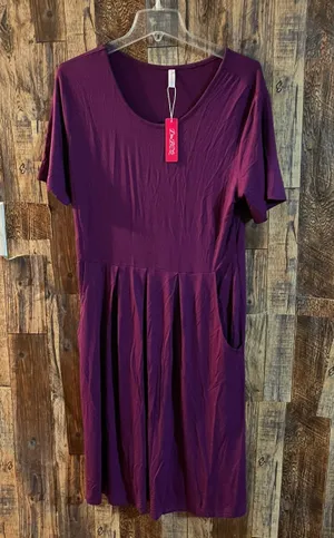 NWT Don BCQ women's purple short sleeve dress size large with pockets length 42 inches bust to bust 18 thumbnail 1