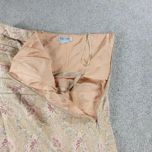 Kay Unger Womens Dress 8 Tan Satin Eyelet Strapless Paisley Print Side Zip Mini thumbnail 5