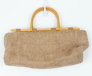 Fossil Bamboo Wooden Handle Woven Satchel Purse Boho Everyday‎ Vacation Travel thumbnail 1