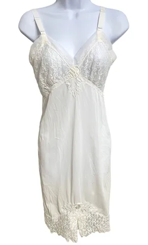 Vintage 50s/60s Movie Star Ivory Lace Full Slip Dress Coquette Bridal Size 32 thumbnail 1