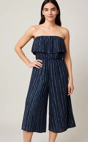 Free People Summer Vibes Tie Dye strapless Jumpsuit wide leg cropped pants Sz S thumbnail 1