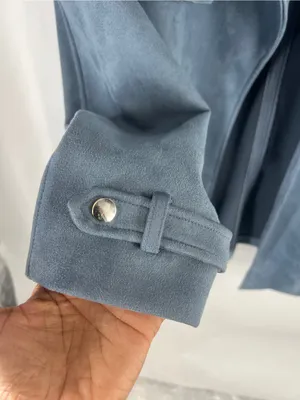 Magaschoni Dusty Blue Faux Suede Open Front Moto Jacket XL thumbnail 6