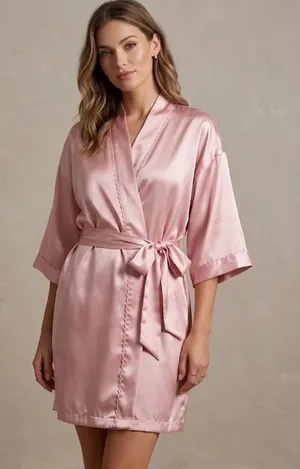 Vintage Victoria's Secret silky satin robe in beautiful pale pink. thumbnail 1