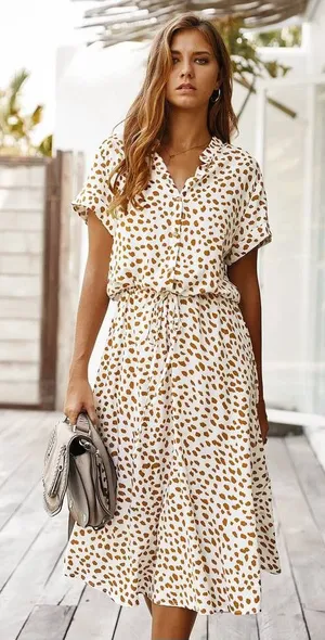 Dalmatian print drawstring waist midi dress thumbnail 1