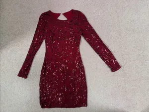 by & by Sequin Long Sleeve Dress Red thumbnail 2